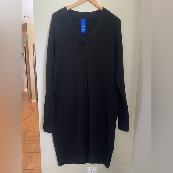 KIT AND ACE Black V-neck Sweater Midi Dress in 99% Merino wool with Nylon Large - Picture 2 of 14